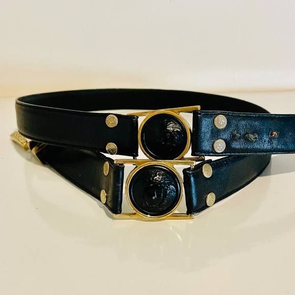 Gianni Versace Black Leather Medusa Medallions Belt Gold Hardware Men's 100/40 - Picture 11 of 14